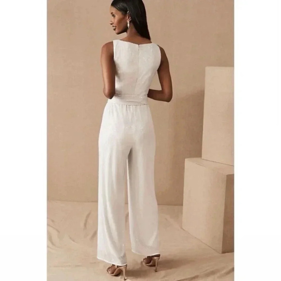 NWT Sachin and Babi Somers Sequin White Wedding Jumpsuit Wide Leg White Wedding - Picture 4 of 17